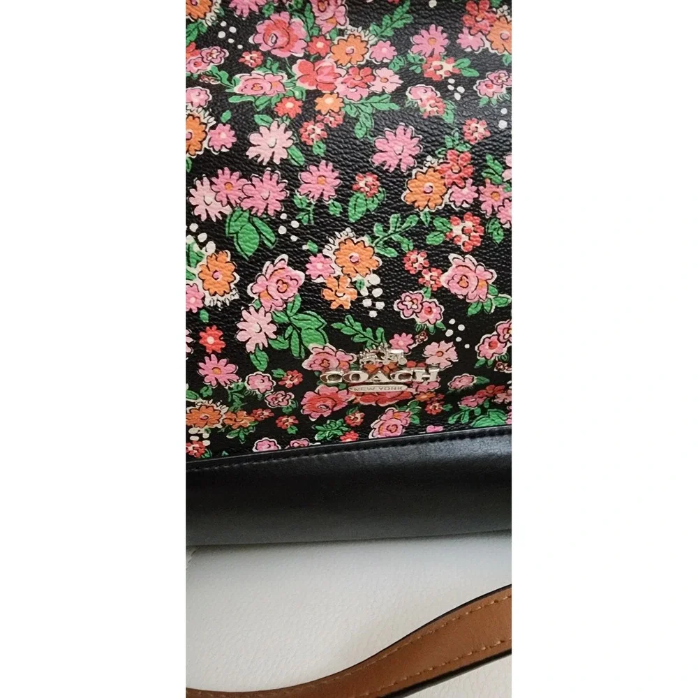 Coach Sierra Satchel Wildflower Floral Print Black Leather Handbag F57622